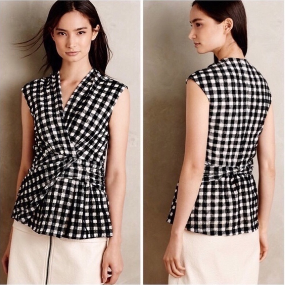 Anthropologie Black and White Checkered Blouse